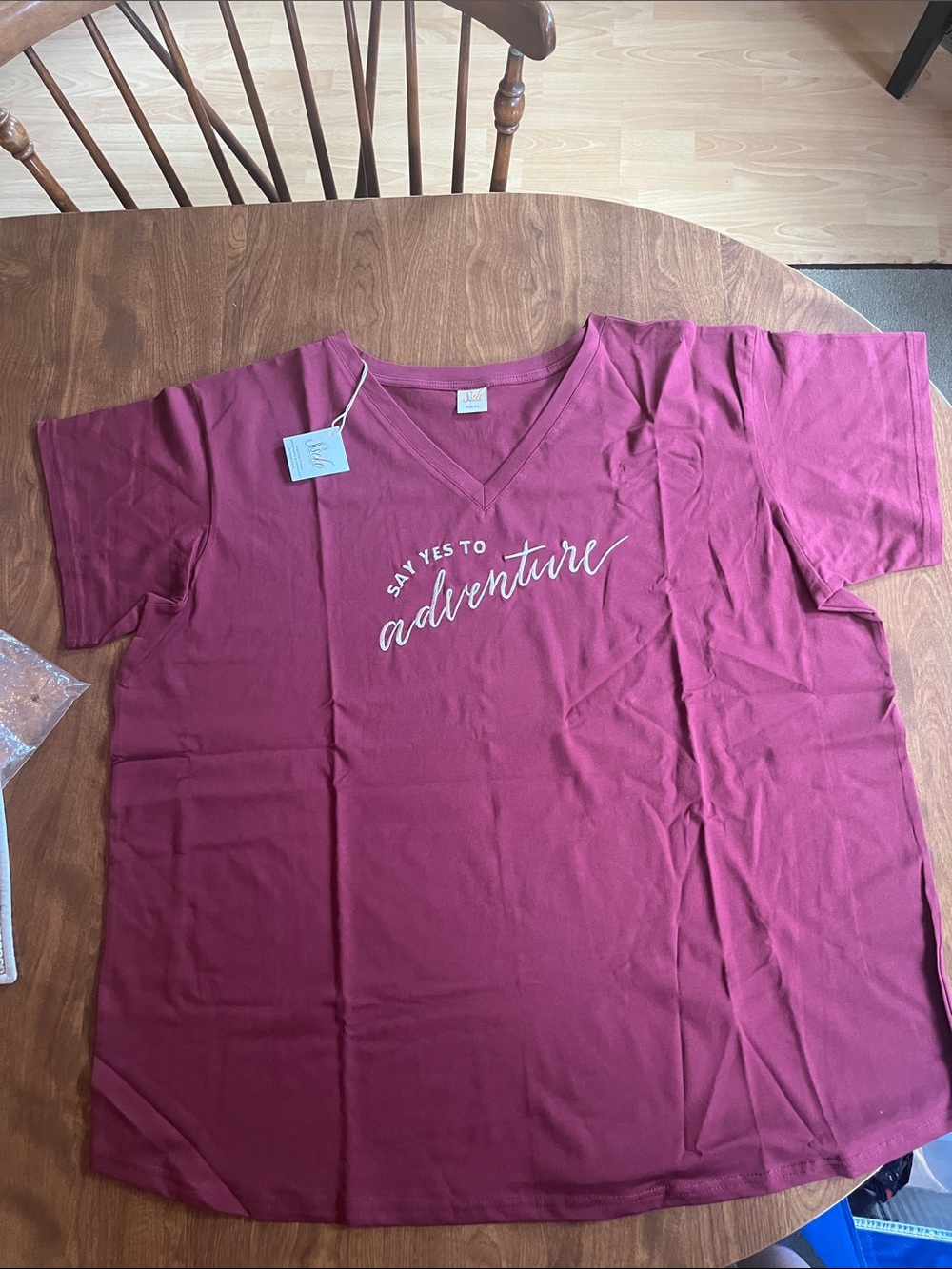 Sseko Berry Pink V-Neck Short Sleeve Tee with 'Say Yes to Adventure' Script
